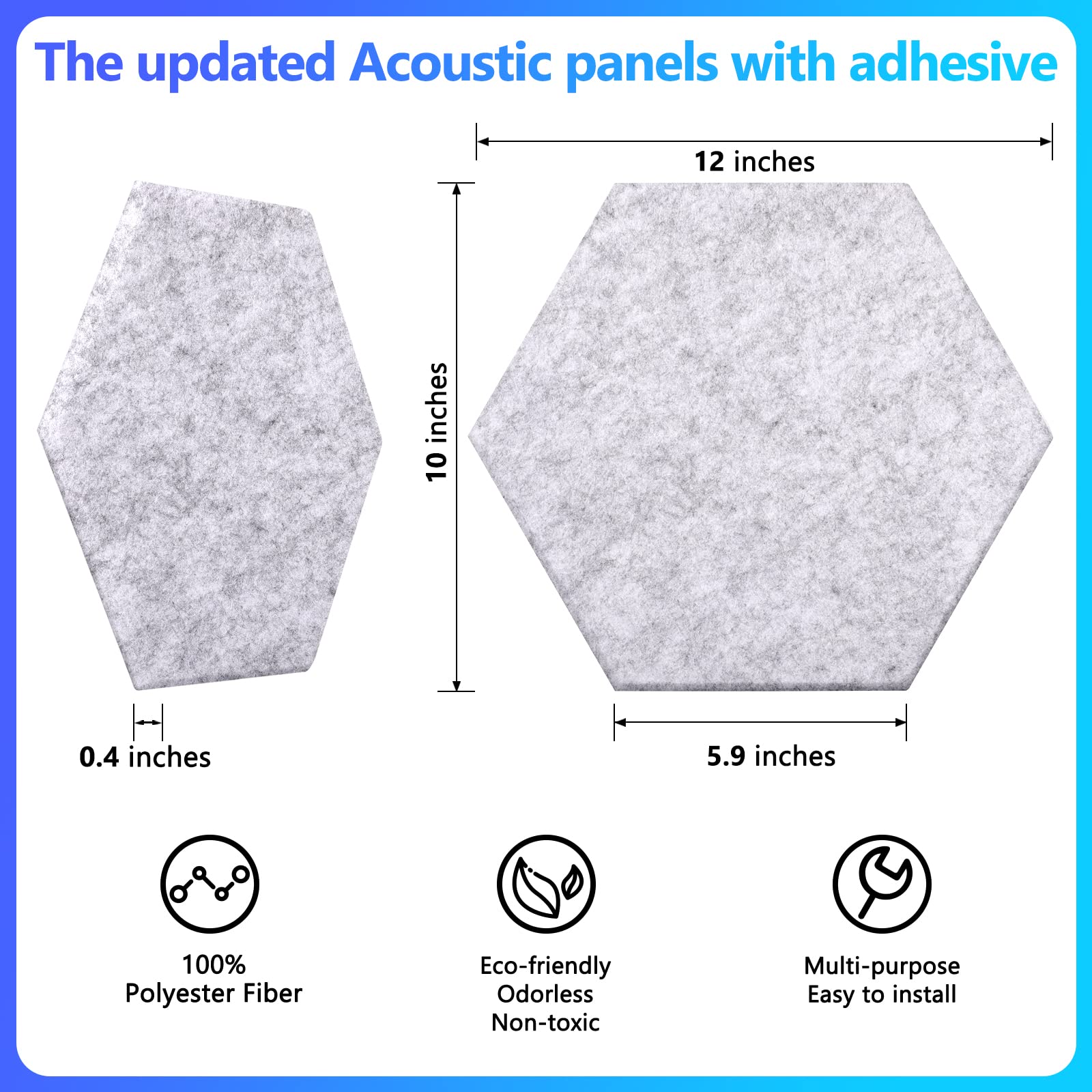 18 Pack Hexagon Acoustic Panels, 12'' X 10'' X 0.4'' High Density Sound Absorbing Panels Soundproof Wall Panels For Home Sound p